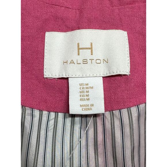 Halston Jacket Womens Medium Pink Blazer Open Front Linen Office Work Preppy - Picture 6 of 8